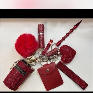 Red Key and Card Holder Set with Textured Design